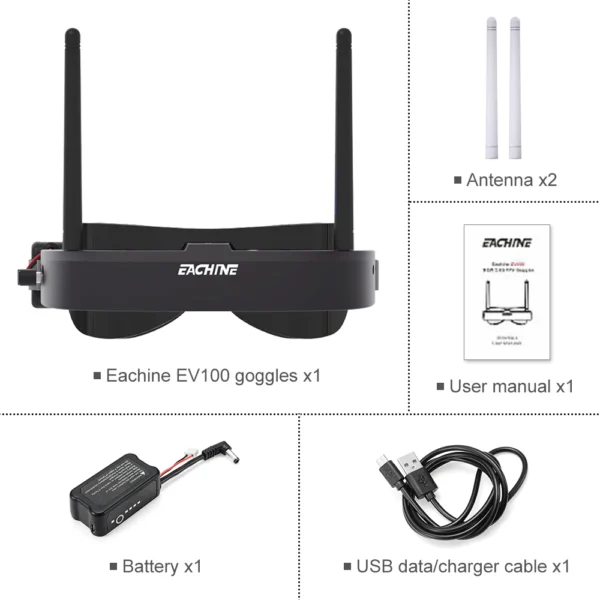 Eachine EV100 720*540 5.8G 72CH FPV Goggles With Dual Antennas Fan 18650 Battery Case For RC Drone - Image 6